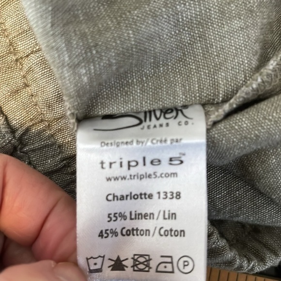 Silver Charlotte Linen Blend Cargo Joggers Olive Green High Waist Pockets Size M - Picture 9 of 12